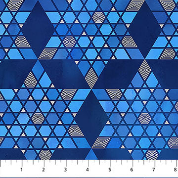 Starlight Metallic - Geometric Stars Dark Blue