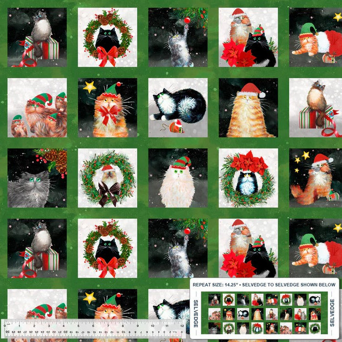Meowy Christmas Panel - Festive Felines Pine