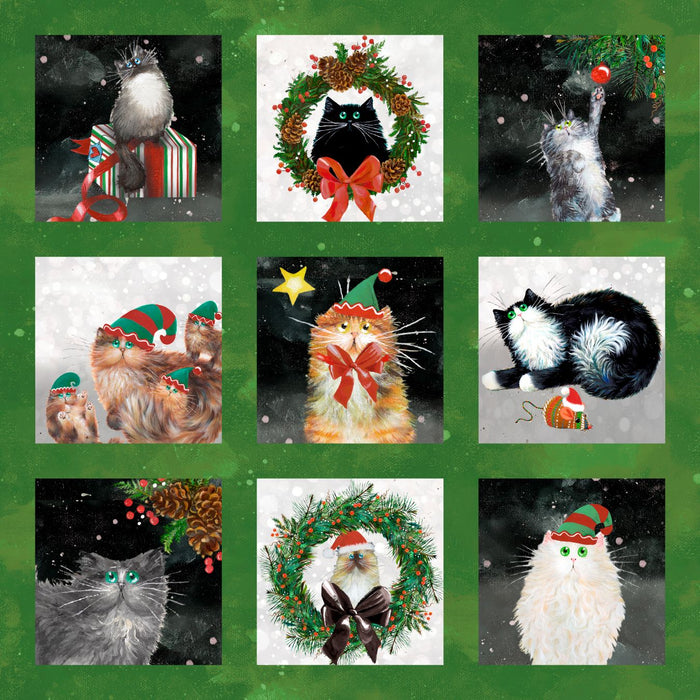 Meowy Christmas Panel - Festive Felines Pine