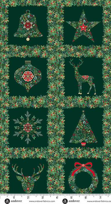 Good Tidings Metallic - Squares Panel Green