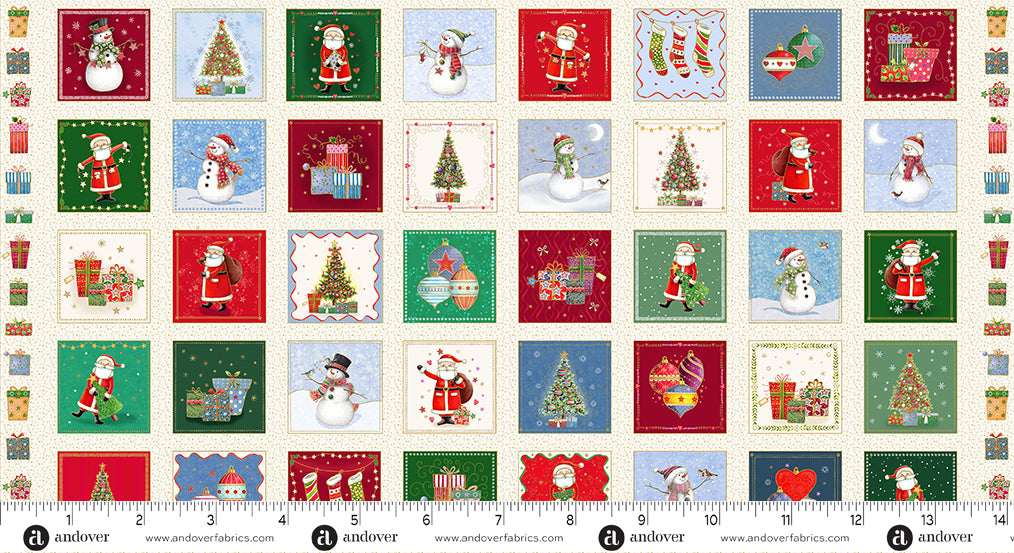 Jolly Saint Nick Metallic Panel - Squares Multi