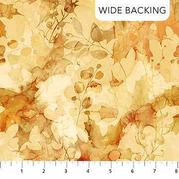 Autumn Breeze 108" Wide - Watercolor Leaves Ochre