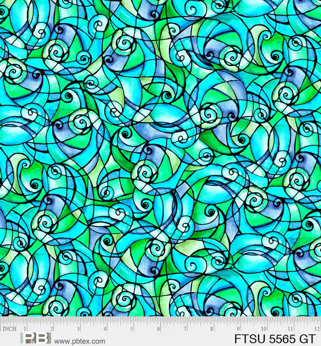 Flower to the Sun - Stained Glass Swirls Green Teal