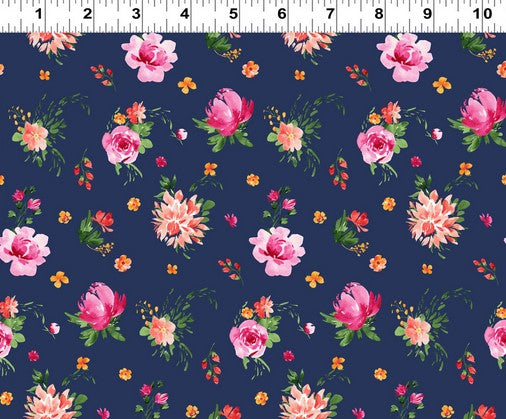 Flourish - Tossed Floral Navy Blue