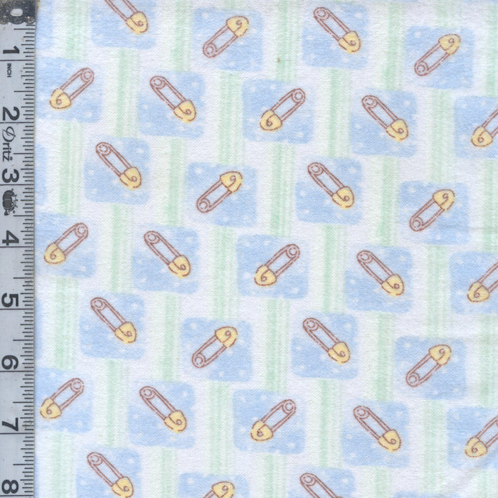 Sweet Safety Pins Flannel - Blue 15" Remnant