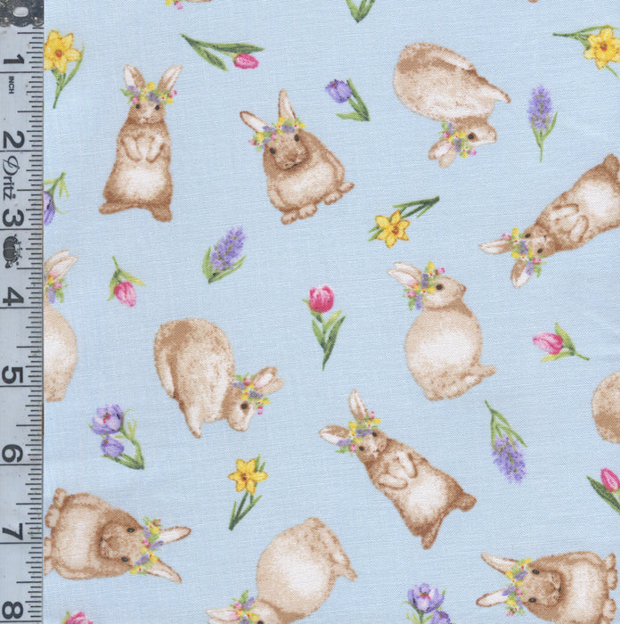 Hoppy Hunting - Tossed Bunnies Pastel Blue