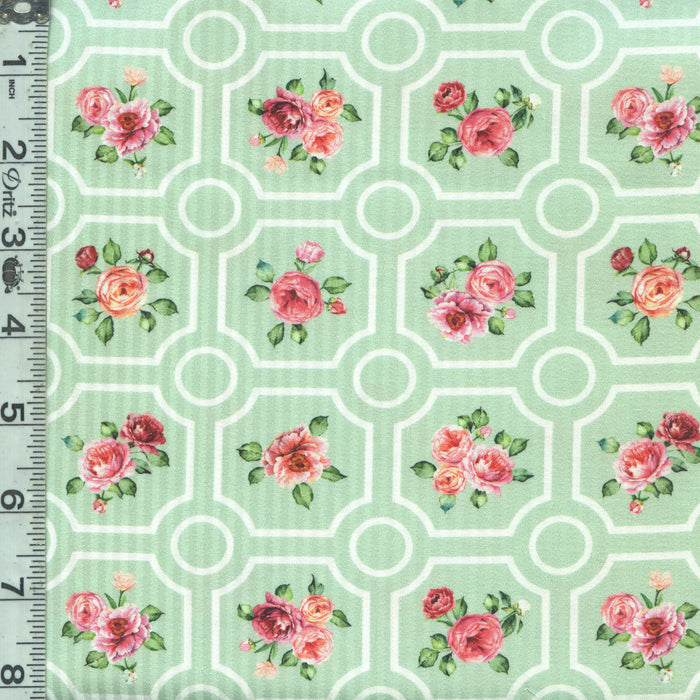 Blush - Floral Grid Green