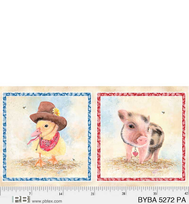Barnyard Babies Panel - Chick & Piglet Cream