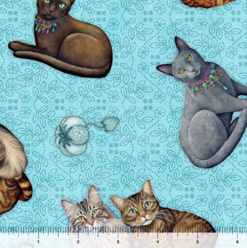 Quilt Room Kitties - Cat Toss Turquoise