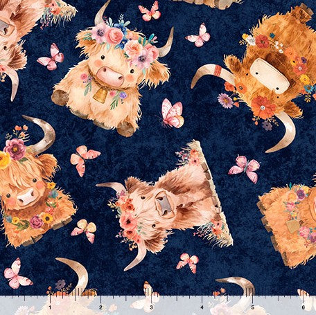 QT Cuties 2 - Baby Highland Cows Navy