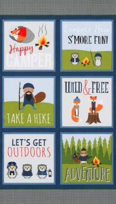 Campsite Critters Flannel Panel - Gray
