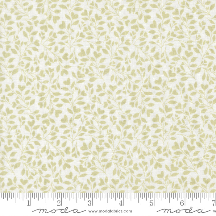 Abide - Hearts & Leaves Linen White Light Green