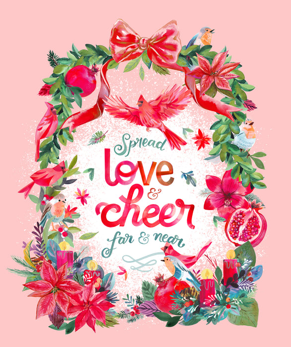 Love & Cheer - Watercolor Wreath Panel Multi