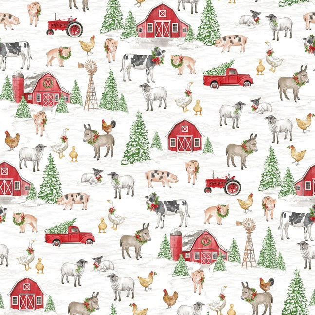 Barnyard Christmas - Scenic Animals White