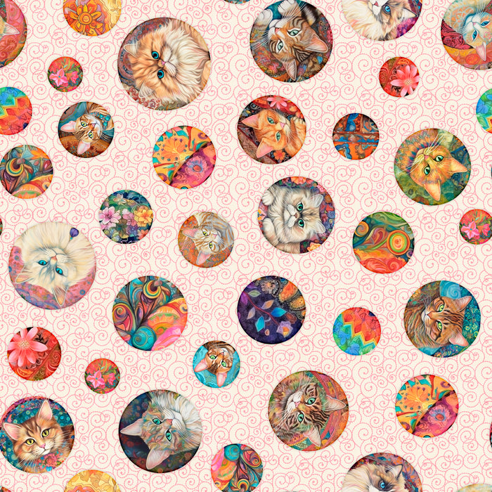 Quilt Room Kitties - Cat Circles Cream