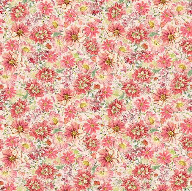 Hummingbird Days - Packed Floral Coral