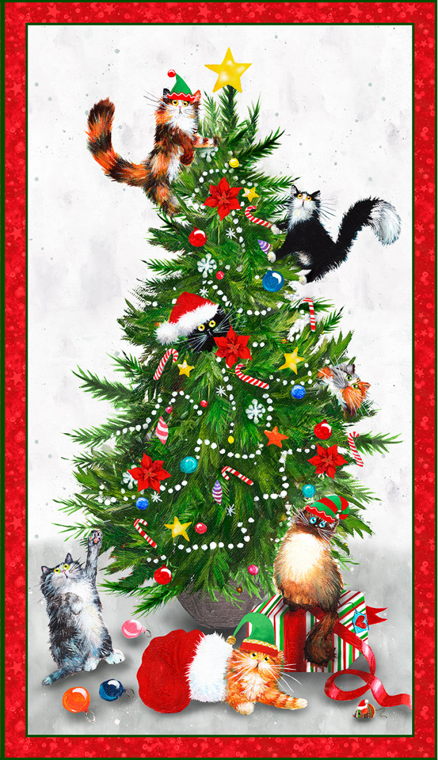 Meowy Christmas Panel - Christmas Tree — Fabric Shack