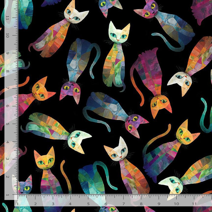 Sophisticat - Tossed Quilt Cats Black