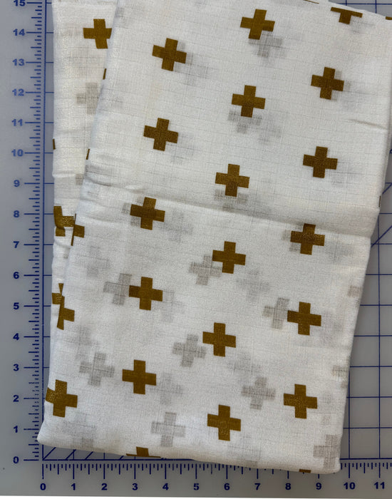 Gold Shimmer Plus Signs 56/58" Double Gauze 3 Yard Piece