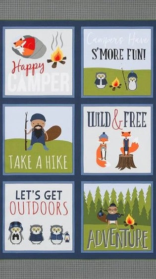 Campsite Critters - Block Panel Blue