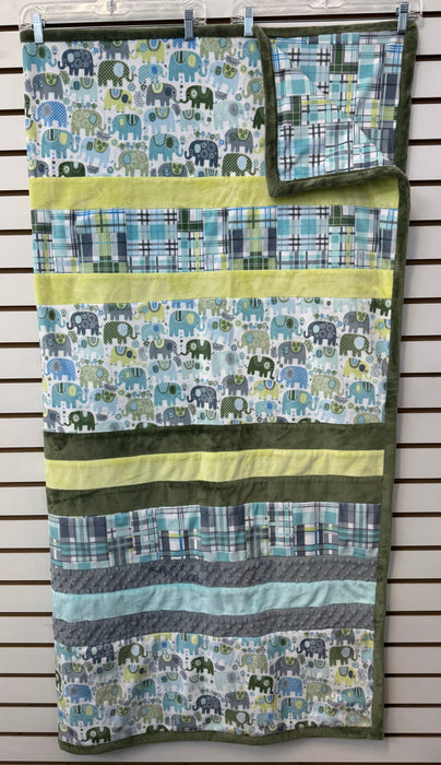 Aqua & Green Elephant Minky Quilt