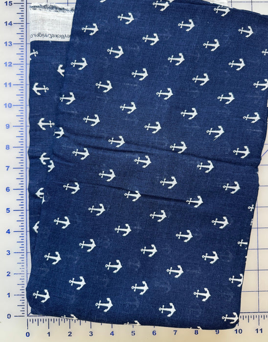 Navy Anchors 56/58" Double Gauze 3 Yard Piece