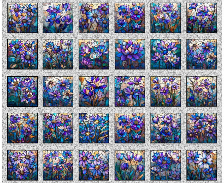 Mosaic Blooms - Stained Glass Floral Picture Panel Gray