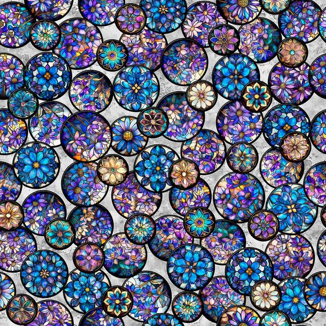 Mosaic Blooms - Floral Circle Vignettes Gray