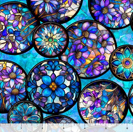 Mosaic Blooms - Floral Circle Vignettes Turquoise