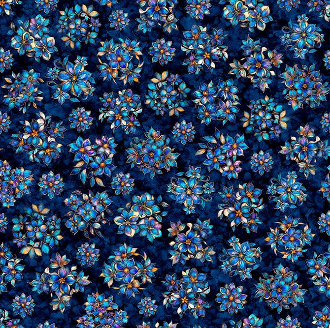 Mosaic Blooms - Tossed Floral Navy