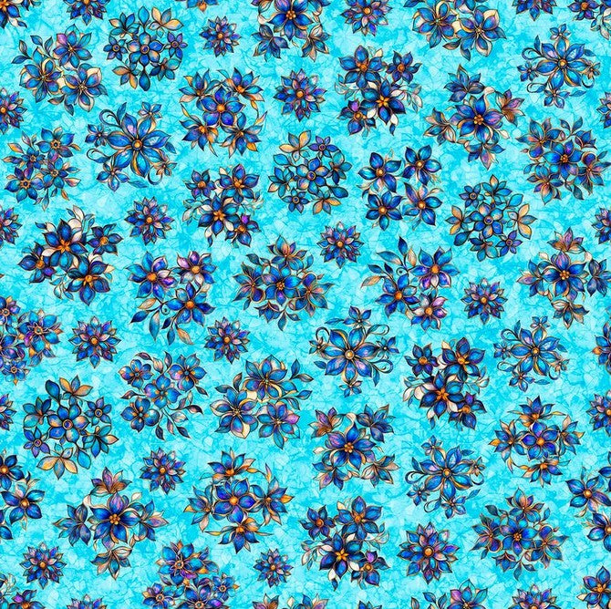 Mosaic Blooms - Tossed Floral Turquoise