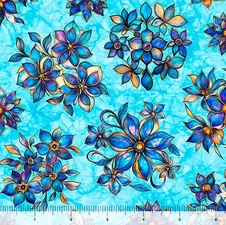 Mosaic Blooms - Tossed Floral Turquoise