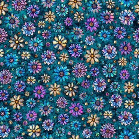 Mosaic Blooms - Small Floral Dark Teal