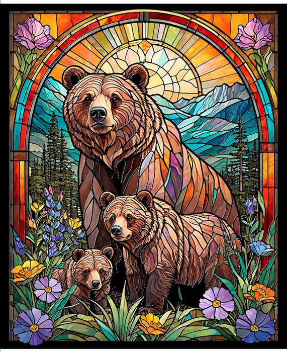 Sunlit Bears Panel - Stained Glass Bear
