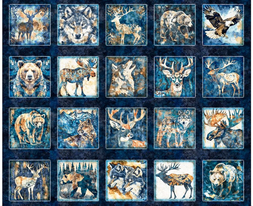 Mountain Splendor - Lodge Animal Picture Patches Dark Navy