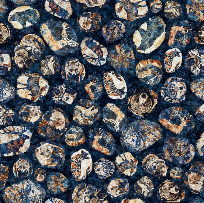 Mountain Splendor - Lodge Animal Medallions Dark Navy
