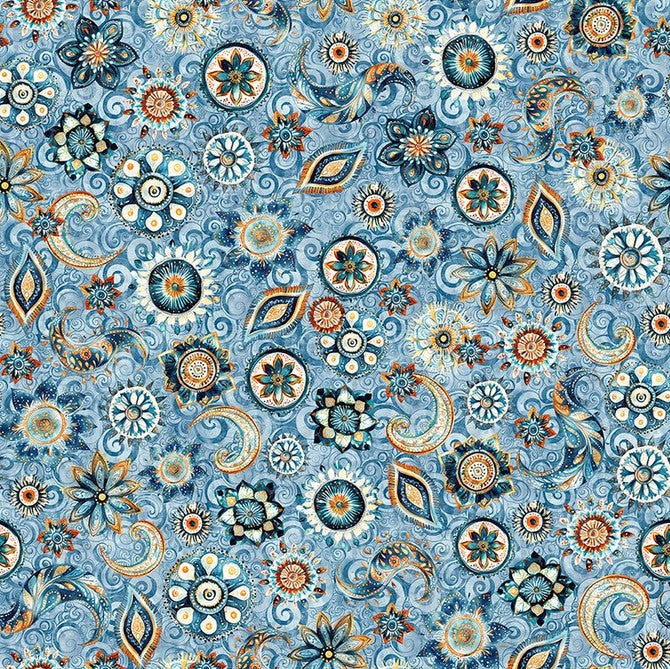 Mountain Splendor - Floral & Paisley Blue