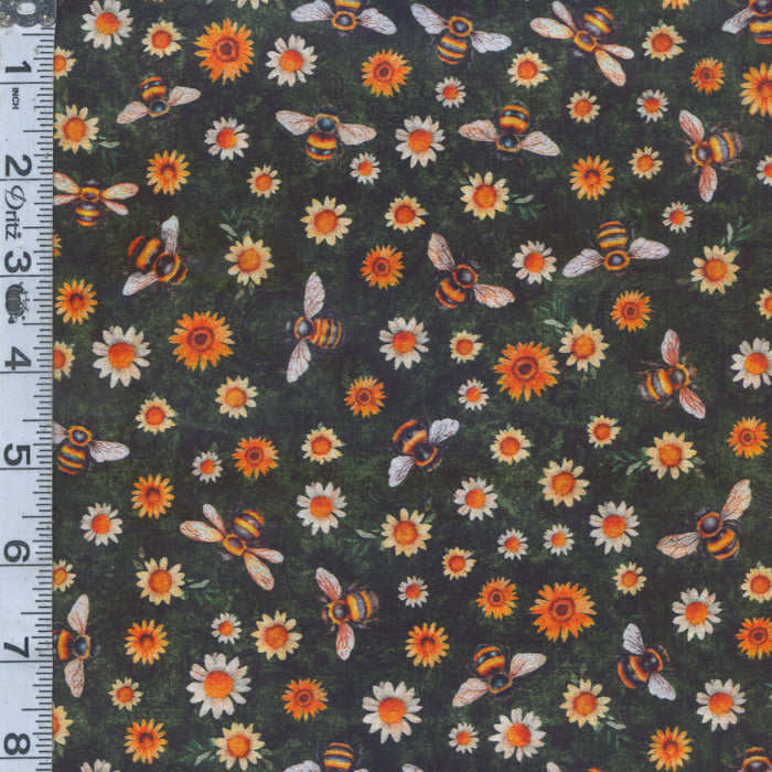 Sunflower Serenade - Sunflowers & Bumble Bees Green