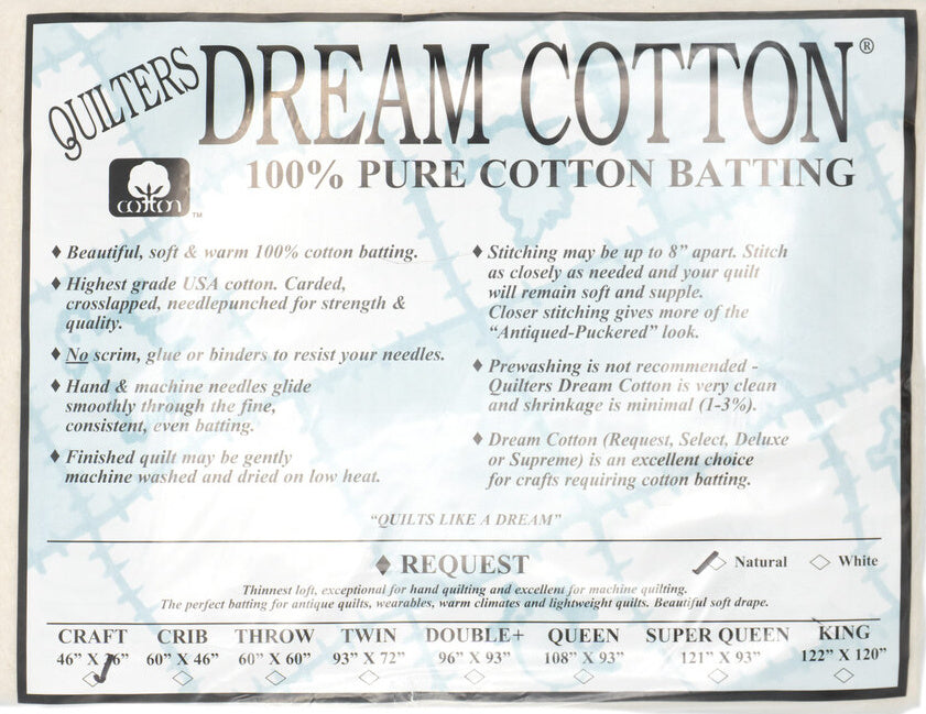 Quilter's Dream Cotton Request Natural Batting - Craft