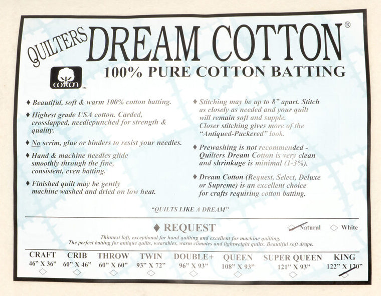 Quilter's Dream Cotton Request Natural Batting - King