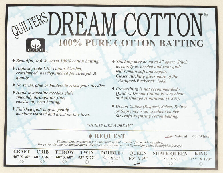 Quilter's Dream Cotton Request Natural Batting - Queen