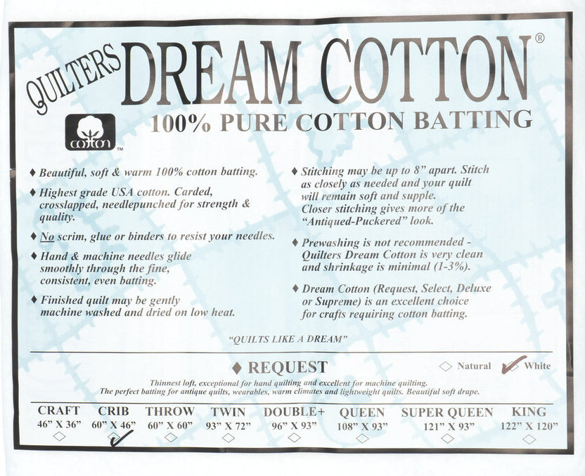 Quilter's Dream Cotton Request White Batting - Crib