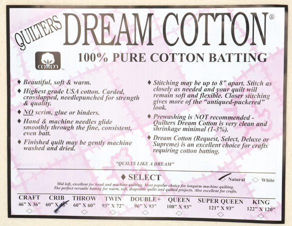 Quilter's Dream Cotton Select Natural Batting - Crib