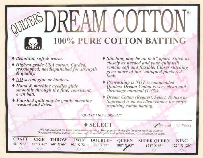 Quilter's Dream Cotton Select Natural Batting - Queen