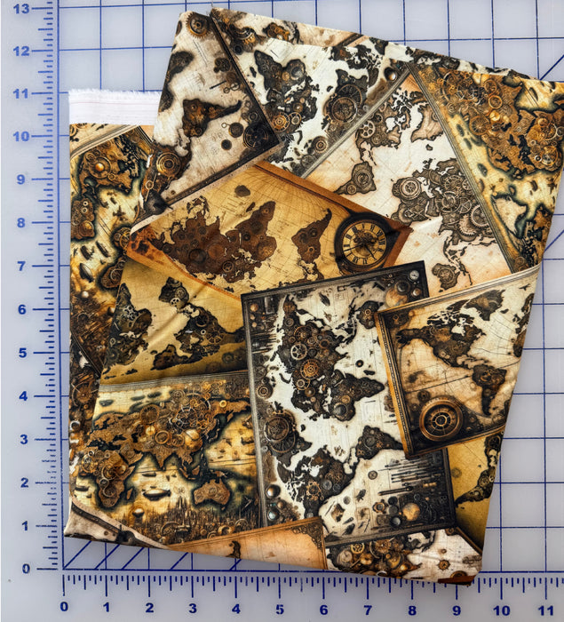 Steampunk Menagerie Maps 2/3 Yard Piece